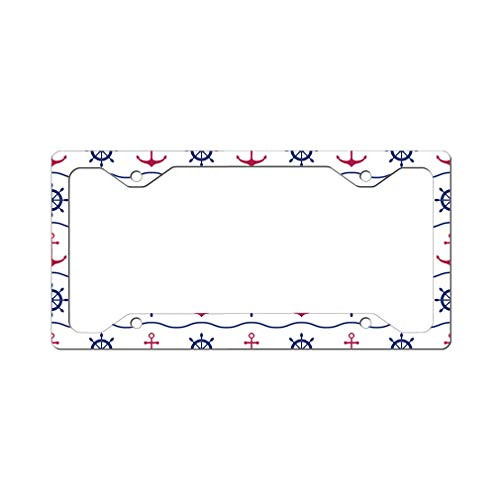 Custom License Plate Frame Anchors Seamless Pattern Style A Aluminum Cute Car Accessories Narrow Top Design Only One Frame