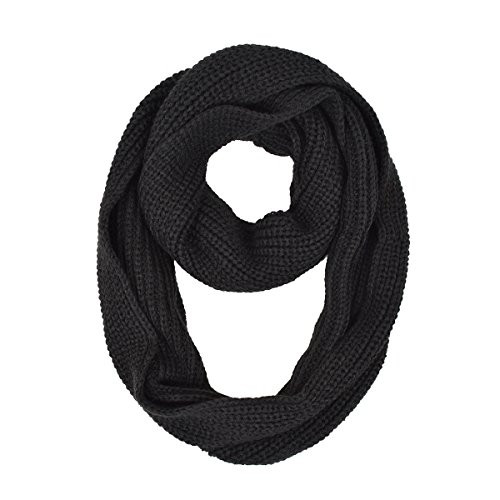 Premium Winter Solid Color Knit Infinity Loop Circle Scarf Black