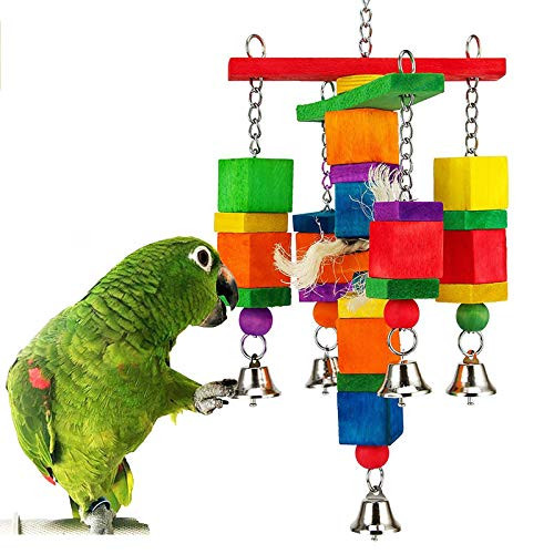 Coppthinktu Parrot Toys for Small Medium Birds Natural Wood Bird Parrot Swing Chewing Toys Bird Toys with Bells for Parakeets Cockatiels Conures Love Birds Finches Budgie
