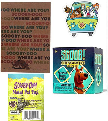 Where? Scoob are You Mini Figure Blind Box Movie Character Snacks Bundled with Scooby Friends Mystery Machine Decal Sticker  Word Journal  Dog Bone Charm Zoinks! 4 Items
