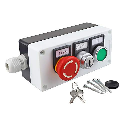 Nxtop Green Momentary Switch Red Mushroom Emergency Stop Latching Push Button Switch3 Positions 2NO Key Lock Latching Select Selector Switch Station Box