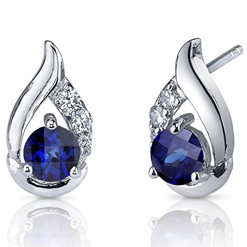 Radiant Teardrop 150 Carats Created Blue Sapphire Round Cut CZ Accent Earrings in Sterling Silver