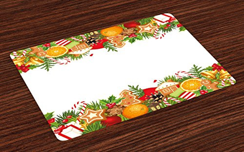 Ambesonne Christmas Place Mats Set of 4 Composition Gingerbread Oranges Leaves Lollipops Print Washable Fabric Placemats for Dining Table Standard Size Rainbow Colors Ambesonne Christmas Place Mats Set of 4 Composition Gingerbread Oranges Leaves Lollipops Print Washable Fabric Placemats for Dining Table Standard Size Rainbow Colors