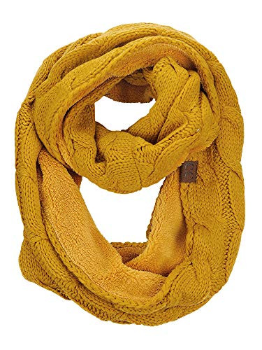 CC Womens Winter Cable Knit Sherpa Lined Warm Infinity Pullover Scarf Mustard