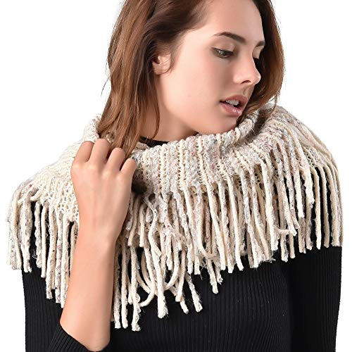 Women Winter Knit Scarves Thick Warm Tassels Infinity Circle Loop Scarf