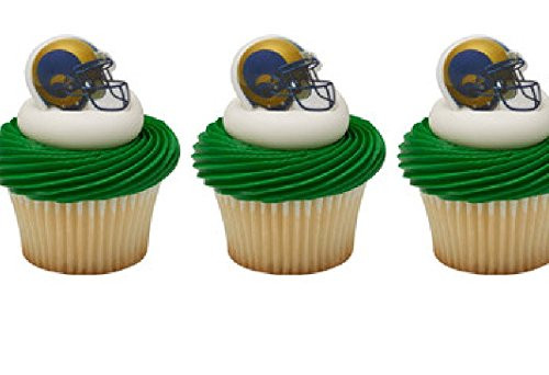 24 Los Angeles RAMS cupcake RINGS toppers LA footbal NFL party BIRTHDAY favors ANY OCCASION fan MASCOT