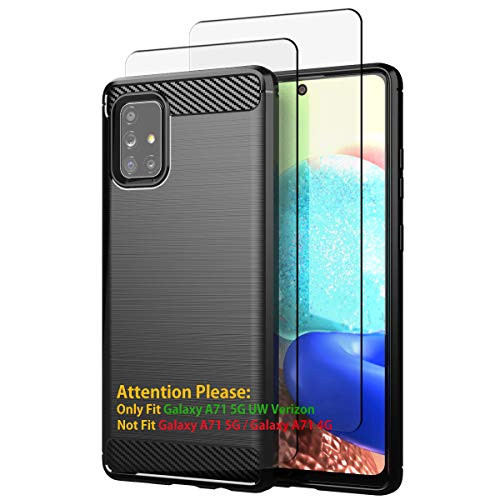 Tonvizern for Samsung Galaxy A71 5G UW Verizon Case with Tempered Glass Screen ProtectorNot Fit Galaxy A71 4G and A71 5G Full Protection Soft TPU Case Cover for Galaxy A71 5G UW VerizonBlack
