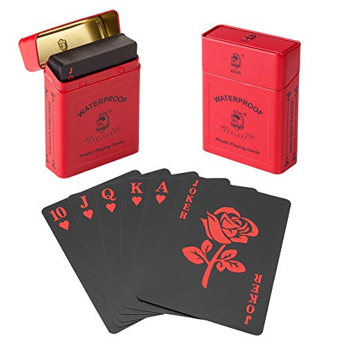 ACELION Waterproof Playing Cards Plastic Playing Cards Deck of Cards Gift Poker Cards Rose Cards Red Tin
