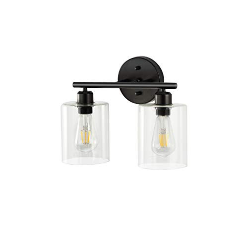 Black Bathroom Vanity Light Farmhouse Bathroom Lighting Fixtures Over Bath Makeup Mirror Wall Sconce with Clear Glass Shades