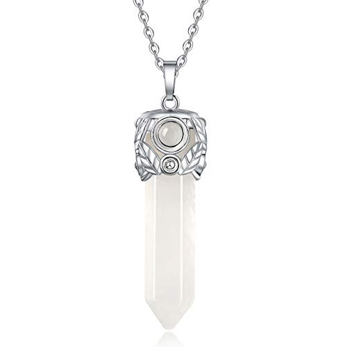 XIANNVXI Natural Healing Crystals Clear Quartz Point Pendant Necklace Reiki Hexagonal Pointed Stone Necklaces Gemstone Quartz Jewelry for Women