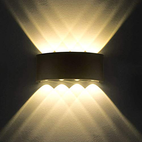 Smithink Modern Outdoor Waterproof Wall Lamps 8W Hallway Wall Sconce Up Down Porch Wall Light Indoor Matte Black Wall Mount Light Fixture for Yards Doorways Garden Pathway Warm White