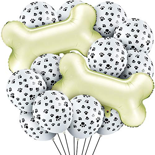 44 Pieces Dog Themed Balloons Included 40 Pieces Dog Paw Print Latex Balloons and 4 Pieces Bone Shaped Foil Balloons Bone Balloons for Pets Dog Kids Birthday Party Supplies