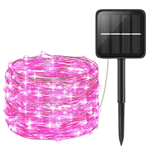 AMIR Solar Powered String Lights Mini 100 LED Copper Wire Lights Fairy Lights Indoor Outdoor Waterproof Solar Decoration Lights for Gardens Home Dancing Party Christmas Pink