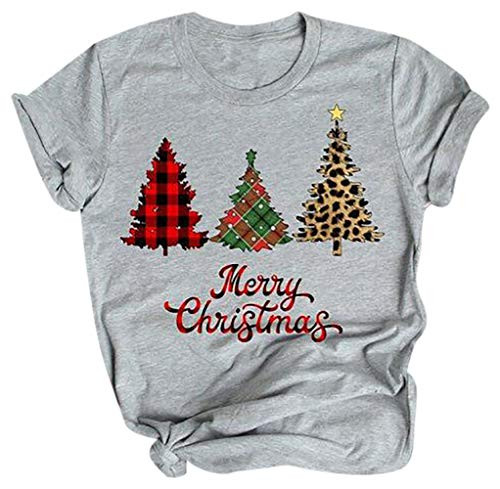MYHALF Merry Christmas Tree Print Tshirt Women Funny Leopard Plaid Short Sleeve Tee Top Gray MYHALF Merry Christmas Tree Print Tshirt Women Funny Leopard Plaid Short Sleeve Tee Top Gray
