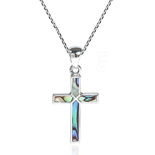 Cross of Faith Inlaid Abalone Shell 925 Sterling Silver Pendant Necklace