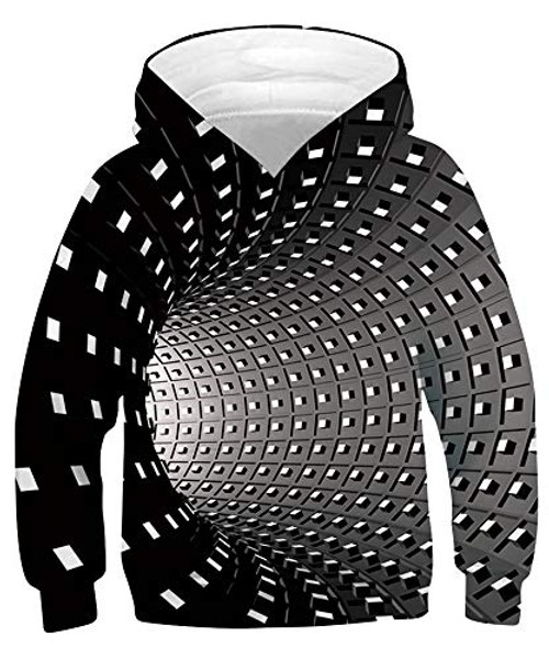 Hoodies for Boys Girls Teen Kids Long Sleeve Pullover Sweatshirt Cool Graphic Cute Comfy Hoodies Funny 3D Print Hooded Sweatshirts Black Trippy Psychedelic Tunnel Hoody with Pocket 1213 Years