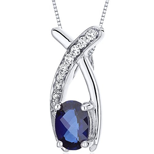 Peora Created Sapphire Pendant Necklace Sterling Silver 100 Carats Checker Cut