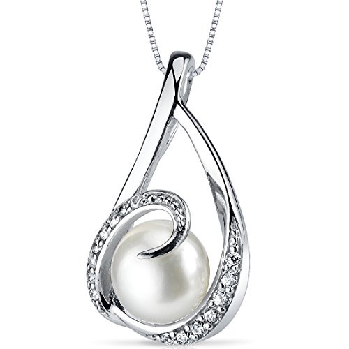 Elegant Swirl 80mm Freshwater Cultured Pearl Pendant Necklace Sterling Silver Elegant Swirl 80mm Freshwater Cultured Pearl Pendant Necklace Sterling Silver