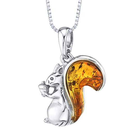 Baltic Amber Sterling Silver Squirrel Pendant Necklace Cognac Color
