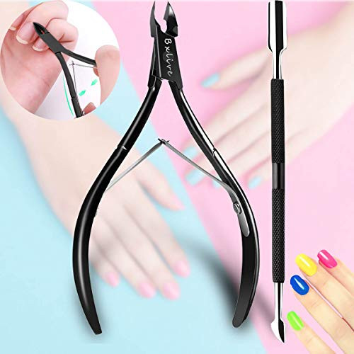 Cuticle Pusher and Cutter Cuticle Trimmer with Cuticle Pusher Nippers Nail Cuticle Pusher Set Stainless Steel Cuticle Nippers Cutter Nail Cuticle Trimmer Manicure Tools Kit  Double Spring