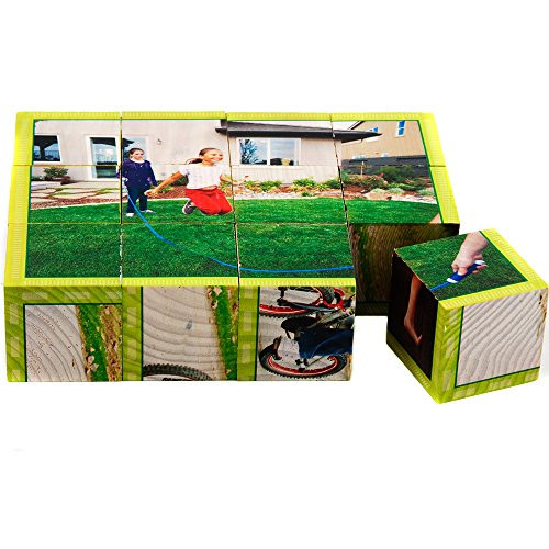 Stages Learning Active Kids Wooden Cube Language Builder Preschool Puzzle (12 Piece), Green