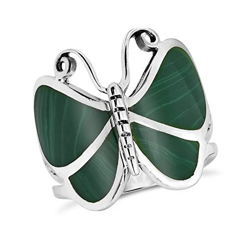 AeraVida Big Green Malachite Butterfly 925 Sterling Silver Ring 8