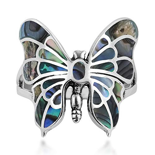 AeraVida Exotic Graceful Butterfly Abalone Shell Inlay 925 Sterling Silver Ring 6 AeraVida Exotic Graceful Butterfly Abalone Shell Inlay 925 Sterling Silver Ring 6