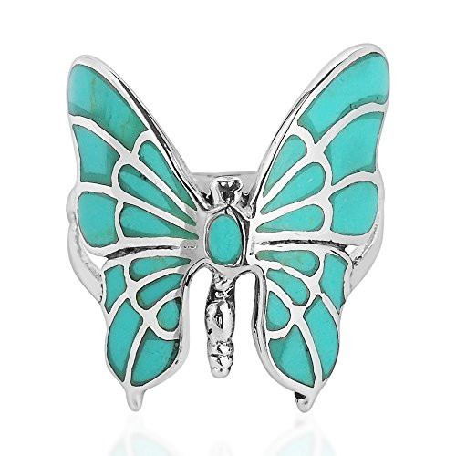 AeraVida Exotic Graceful Butterfly Simulated Green Turquoise Inlay 925 Sterling Silver Ring 7 AeraVida Exotic Graceful Butterfly Simulated Green Turquoise Inlay 925 Sterling Silver Ring 7