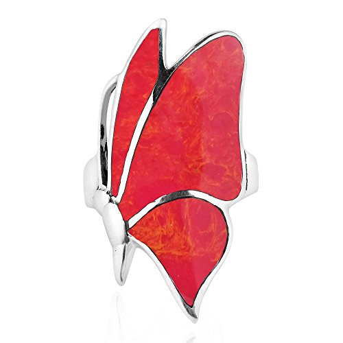 AeraVida Flying Monarch Butterfly Reconstructed Red Coral Inlay Stone Sterling Silver Ring 8 AeraVida Flying Monarch Butterfly Reconstructed Red Coral Inlay Stone Sterling Silver Ring 8