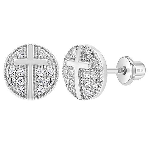 925 Sterling Silver Clear CZ Pave Cross Screw Back Earrings for Girls Teens 925 Sterling Silver Clear CZ Pave Cross Screw Back Earrings for Girls Teens
