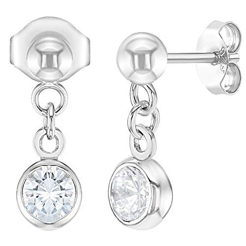 925 Sterling Silver Clear CZ Dangle Ball Stud Earrings for Girls or Teens 925 Sterling Silver Clear CZ Dangle Ball Stud Earrings for Girls or Teens