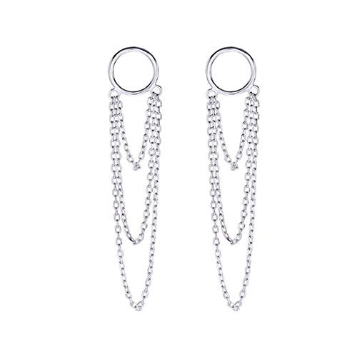 SLUYNZ 925 Sterling Silver Circle Earrings Dangle Tassel Chain for Women Fashion Dangle Earrings Chain