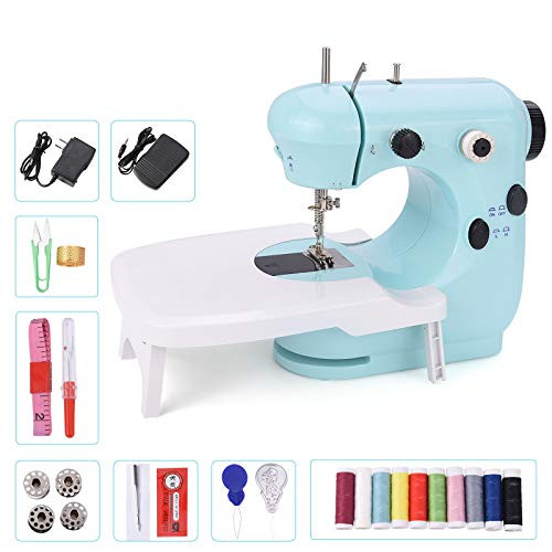 Suteck Mini Sewing Machine for Beginners Portable Electric Sewing Machines with Extension Table Lamp and Thread Cutter with Shared 10 Thread Spools