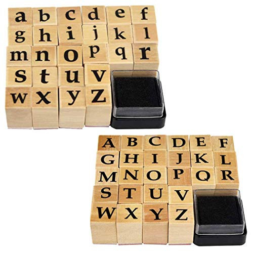 Wooden Rubber Stamps Miayon 52Pcs Vintage Wood Letter Stamps Alphabet Stamps for Card Making DIY Craft Scrapbooking