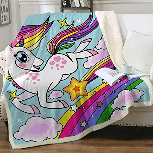 Sleepwish Unicorn Blankets and Throws Rainbow Unicorn Sherpa Blanket Super Soft Cozy Plush Fleece Blanket Fantasy Girls Room Decor Cartoon PonyTwin 60 X 80