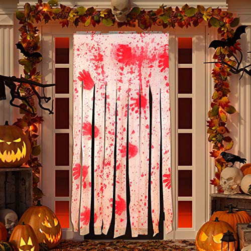 Sumind 4 Pieces Door Curtain Decoration with Bloody Hand Prints Scary Zombie Bloody Doorway Curtain for Halloween Theme Party