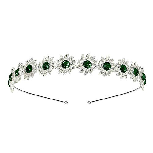 SWEETV Crystal Bridal Headband Flower Wedding Headpiece for Bride Rhinestone Hair Accessorie Tiara for Women Green SWEETV Crystal Bridal Headband Flower Wedding Headpiece for Bride Rhinestone Hair Accessorie Tiara for Women Green