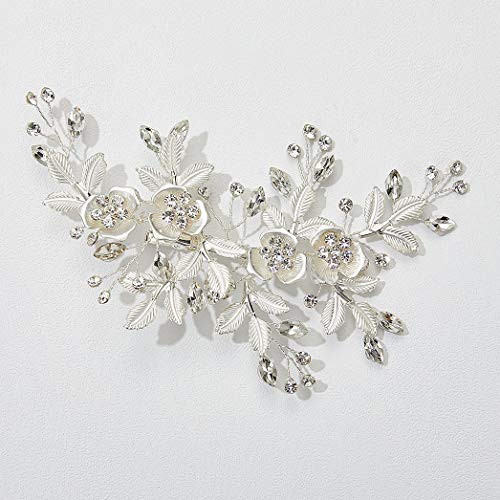 SWEETV Rhinestone Wedding Clip Silver  Bridal Comb Barrette Handmade Flower Clip Head Pieces for Women