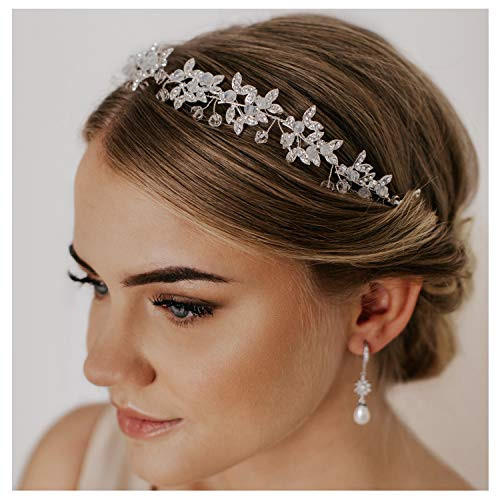 SWEETV Silver Rhinestone Wedding Headband Tiara Crystal Headpiece Bridal Hair Accessories for Bride Women SWEETV Silver Rhinestone Wedding Headband Tiara Crystal Headpiece Bridal Hair Accessories for Bride Women