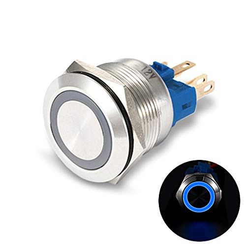 MGI SpeedWare Billet Push Button Switch 22mm with Socket 3A 12vDC Ring LED Latching Blue