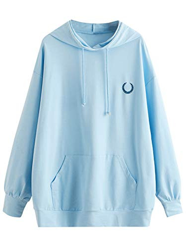 SweatyRocks Womens Casual Graphic Print Long Sleeve Pullover Hoodie Sweatshirt Tops Blue S