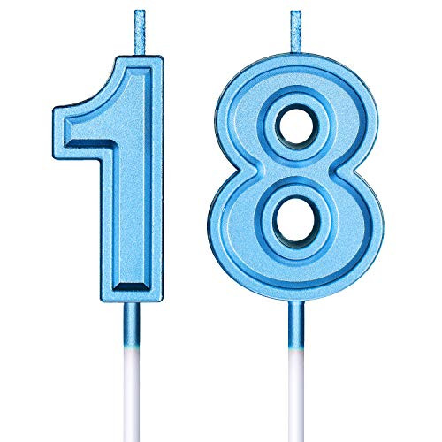 18th Birthday Candles Cake Numeral Candles Happy Birthday Cake Candles Topper Decoration for Birthday Party Wedding Anniversary Celebration Supplies Blue