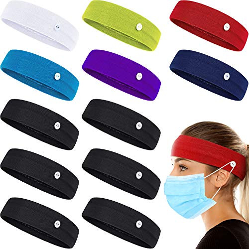 12 Pieces Button Headband Yoga Sports Workout Turban Headwrap Ear Protection Holder Headband Nonslip Elastic Sports Hairbands with Button White Yellow Blue Purple Red Navy Blue Black
