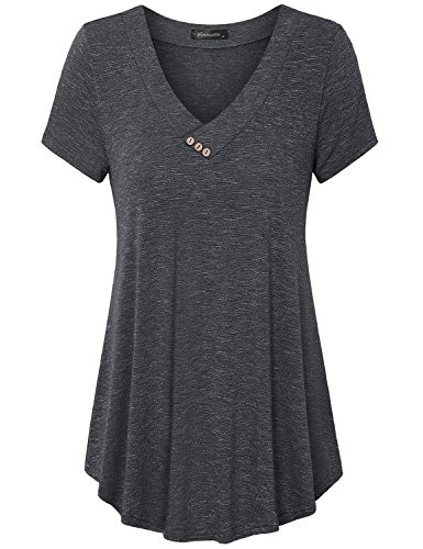 Vinmatto Womens Summer Short Sleeve V Neck Flowy Tunic TopLBlack