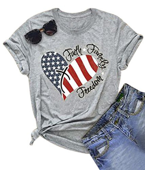 MNLYBABY Womens American Flag Print TShirt 4th of July Patriotic Shirt Casual Stars Stripes Print Tops Tees Gray XL MNLYBABY Womens American Flag Print TShirt 4th of July Patriotic Shirt Casual Stars Stripes Print Tops Tees Gray XL
