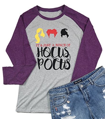 MNLYBABY Its Just A Bunch of Hocus Pocus Hallween TShirt Womens Long Sleeve Sanderson Sisters Top Tees Size M Grey