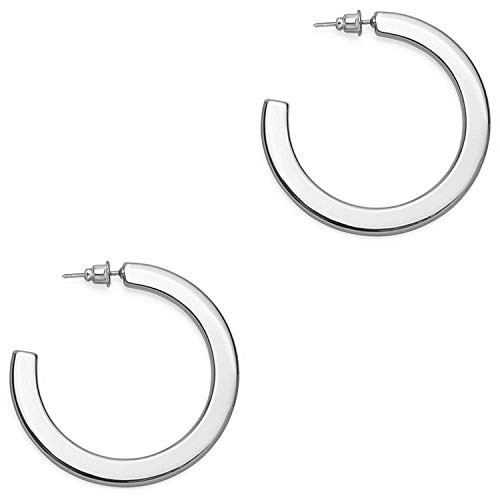 PAVOI 14K White Gold Hoop Earrings For Women  4mm Flat Thick 30mm Infinity Gold Hoops Women Earrings  Gold Plated Loop Earrings For Women  Lightweight Hoop Earrings Set For Girls