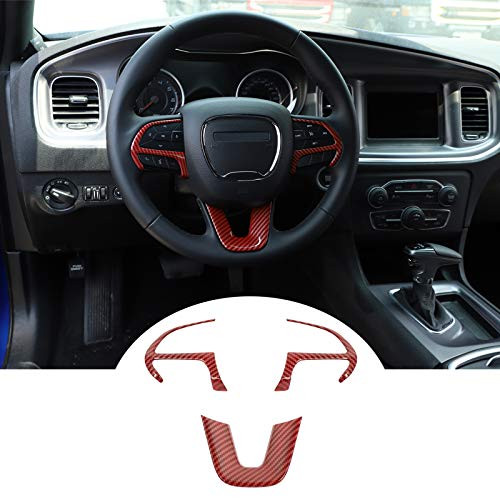 Steering Wheel Trim Cover ABS Steer Wheel Interior Trim Cover for Dodge Challenger Charger Durango for Jeep Grand Gherokee SRT Accessories Red Carbon Fiber