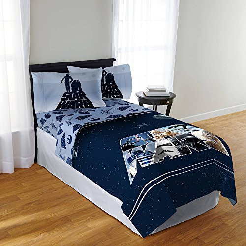 Star Wars 'Space Logo' Sheet Set - R2D2 and C3PO - Soft and Comfortable Microfiber Sheets (Full)