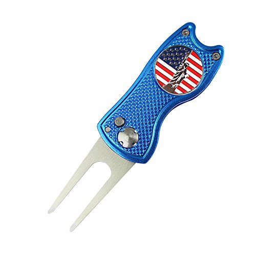 PINMEI Foldable Golf Divot Tool with Removeable Golf Ball Marker Blue